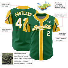 Laden Sie das Bild in den Galerie-Viewer, Custom Kelly Green White-Yellow 3 Colors Arm Shapes Authentic Baseball Jersey
