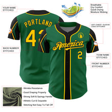 Laden Sie das Bild in den Galerie-Viewer, Custom Kelly Green Yellow-Black 3 Colors Arm Shapes Authentic Baseball Jersey
