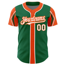 Laden Sie das Bild in den Galerie-Viewer, Custom Kelly Green White-Orange 3 Colors Arm Shapes Authentic Baseball Jersey

