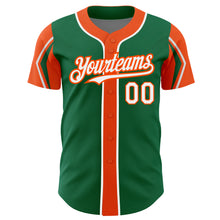 Charger l&#39;image dans la galerie, Custom Kelly Green White-Orange 3 Colors Arm Shapes Authentic Baseball Jersey
