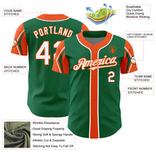 Laden Sie das Bild in den Galerie-Viewer, Custom Kelly Green White-Orange 3 Colors Arm Shapes Authentic Baseball Jersey
