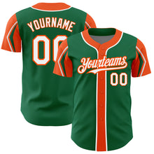 Laden Sie das Bild in den Galerie-Viewer, Custom Kelly Green White-Orange 3 Colors Arm Shapes Authentic Baseball Jersey
