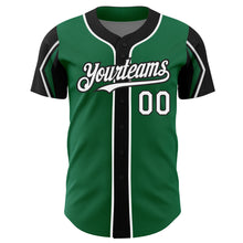 Laden Sie das Bild in den Galerie-Viewer, Custom Kelly Green White-Black 3 Colors Arm Shapes Authentic Baseball Jersey
