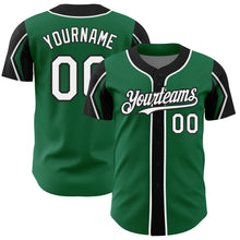 Laden Sie das Bild in den Galerie-Viewer, Custom Kelly Green White-Black 3 Colors Arm Shapes Authentic Baseball Jersey
