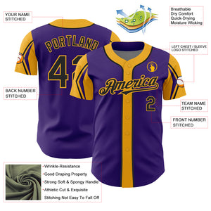 Custom Purple Black-Gold 3 Colors Arm Shapes Authentic Baseball Jersey