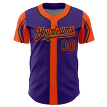 Load image into Gallery viewer, Custom Purple Black-Orange 3 Colors Arm Shapes Authentic Baseball Jersey
