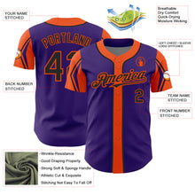 Laden Sie das Bild in den Galerie-Viewer, Custom Purple Black-Orange 3 Colors Arm Shapes Authentic Baseball Jersey
