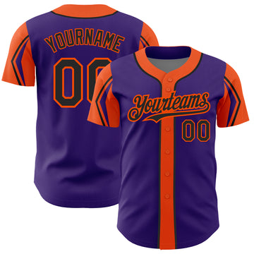 Custom Purple Black-Orange 3 Colors Arm Shapes Authentic Baseball Jersey