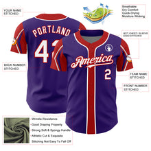 Laden Sie das Bild in den Galerie-Viewer, Custom Purple White-Red 3 Colors Arm Shapes Authentic Baseball Jersey
