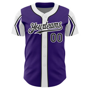 Custom Purple Black-White 3 Colors Arm Shapes Authentic Baseball Jersey