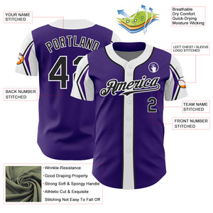 Custom Purple Black-White 3 Colors Arm Shapes Authentic Baseball Jersey