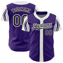 Laden Sie das Bild in den Galerie-Viewer, Custom Purple Black-White 3 Colors Arm Shapes Authentic Baseball Jersey
