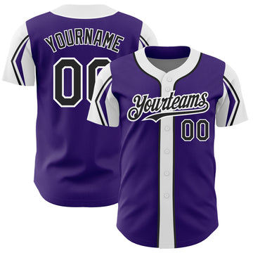 Custom Purple Black-White 3 Colors Arm Shapes Authentic Baseball Jersey