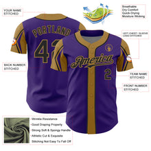 Laden Sie das Bild in den Galerie-Viewer, Custom Purple Black-Old Gold 3 Colors Arm Shapes Authentic Baseball Jersey
