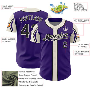 Custom Purple Black-Cream 3 Colors Arm Shapes Authentic Baseball Jersey