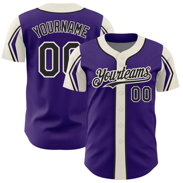 Custom Purple Black-Cream 3 Colors Arm Shapes Authentic Baseball Jersey