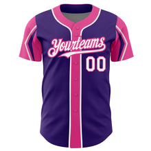 Laden Sie das Bild in den Galerie-Viewer, Custom Purple White-Pink 3 Colors Arm Shapes Authentic Baseball Jersey
