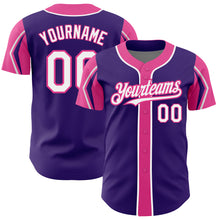 Laden Sie das Bild in den Galerie-Viewer, Custom Purple White-Pink 3 Colors Arm Shapes Authentic Baseball Jersey
