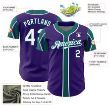 Load image into Gallery viewer, Custom Purple White-Teal 3 Colors Arm Shapes Authentic Baseball Jersey
