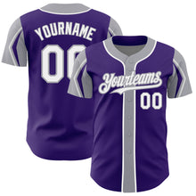 Laden Sie das Bild in den Galerie-Viewer, Custom Purple White-Gray 3 Colors Arm Shapes Authentic Baseball Jersey
