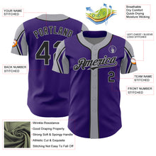 Laden Sie das Bild in den Galerie-Viewer, Custom Purple Black-Gray 3 Colors Arm Shapes Authentic Baseball Jersey
