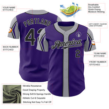 Load image into Gallery viewer, Custom Purple Black-Gray 3 Colors Arm Shapes Authentic Baseball Jersey
