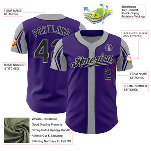 Custom Purple Black-Gray 3 Colors Arm Shapes Authentic Baseball Jersey