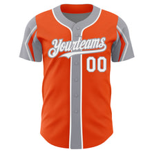 Laden Sie das Bild in den Galerie-Viewer, Custom Orange White-Gray 3 Colors Arm Shapes Authentic Baseball Jersey
