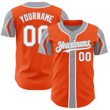 Laden Sie das Bild in den Galerie-Viewer, Custom Orange White-Gray 3 Colors Arm Shapes Authentic Baseball Jersey
