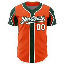 Load image into Gallery viewer, Custom Orange White-Green 3 Colors Arm Shapes Authentic Baseball Jersey
