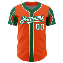Laden Sie das Bild in den Galerie-Viewer, Custom Orange White-Kelly Green 3 Colors Arm Shapes Authentic Baseball Jersey
