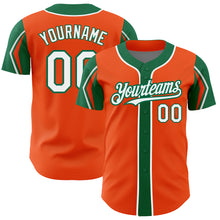 Laden Sie das Bild in den Galerie-Viewer, Custom Orange White-Kelly Green 3 Colors Arm Shapes Authentic Baseball Jersey
