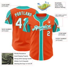 Load image into Gallery viewer, Custom Orange White-Aqua 3 Colors Arm Shapes Authentic Baseball Jersey
