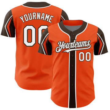 Custom Orange White-Brown 3 Colors Arm Shapes Authentic Baseball Jersey