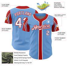 Load image into Gallery viewer, Custom Light Blue White-Red 3 Colors Arm Shapes Authentic Baseball Jersey
