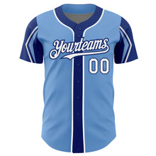 Laden Sie das Bild in den Galerie-Viewer, Custom Light Blue White-Royal 3 Colors Arm Shapes Authentic Baseball Jersey
