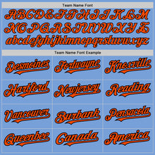 Load image into Gallery viewer, Custom Light Blue Orange-Black 3 Colors Arm Shapes Authentic Baseball Jersey
