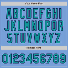 Laden Sie das Bild in den Galerie-Viewer, Custom Light Blue Teal-Navy 3 Colors Arm Shapes Authentic Baseball Jersey
