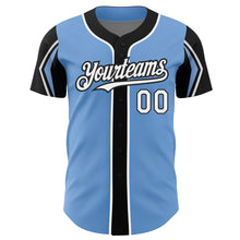 Charger l&#39;image dans la galerie, Custom Light Blue White-Black 3 Colors Arm Shapes Authentic Baseball Jersey
