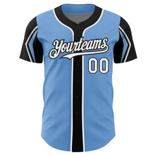 Laden Sie das Bild in den Galerie-Viewer, Custom Light Blue White-Black 3 Colors Arm Shapes Authentic Baseball Jersey
