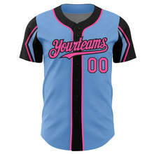 Laden Sie das Bild in den Galerie-Viewer, Custom Light Blue Pink-Black 3 Colors Arm Shapes Authentic Baseball Jersey

