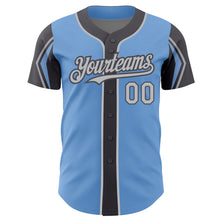 Charger l&#39;image dans la galerie, Custom Light Blue Gray-Steel Gray 3 Colors Arm Shapes Authentic Baseball Jersey
