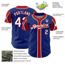 Load image into Gallery viewer, Custom Royal White-Red 3 Colors Arm Shapes Authentic Baseball Jersey
