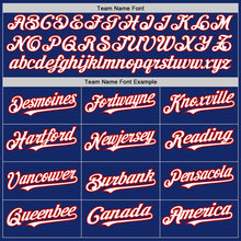 Load image into Gallery viewer, Custom Royal White-Red 3 Colors Arm Shapes Authentic Baseball Jersey

