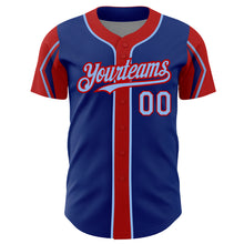 Laden Sie das Bild in den Galerie-Viewer, Custom Royal Light Blue-Red 3 Colors Arm Shapes Authentic Baseball Jersey
