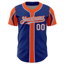 Laden Sie das Bild in den Galerie-Viewer, Custom Royal Light Blue-Orange 3 Colors Arm Shapes Authentic Baseball Jersey
