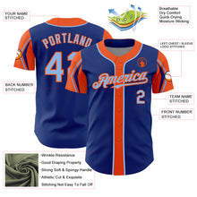 Laden Sie das Bild in den Galerie-Viewer, Custom Royal Light Blue-Orange 3 Colors Arm Shapes Authentic Baseball Jersey
