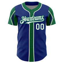 Laden Sie das Bild in den Galerie-Viewer, Custom Royal White-Kelly Green 3 Colors Arm Shapes Authentic Baseball Jersey
