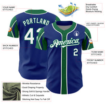 Laden Sie das Bild in den Galerie-Viewer, Custom Royal White-Kelly Green 3 Colors Arm Shapes Authentic Baseball Jersey
