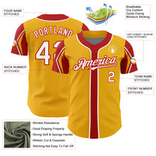 Load image into Gallery viewer, Custom Gold White-Red 3 Colors Arm Shapes Authentic Baseball Jersey
